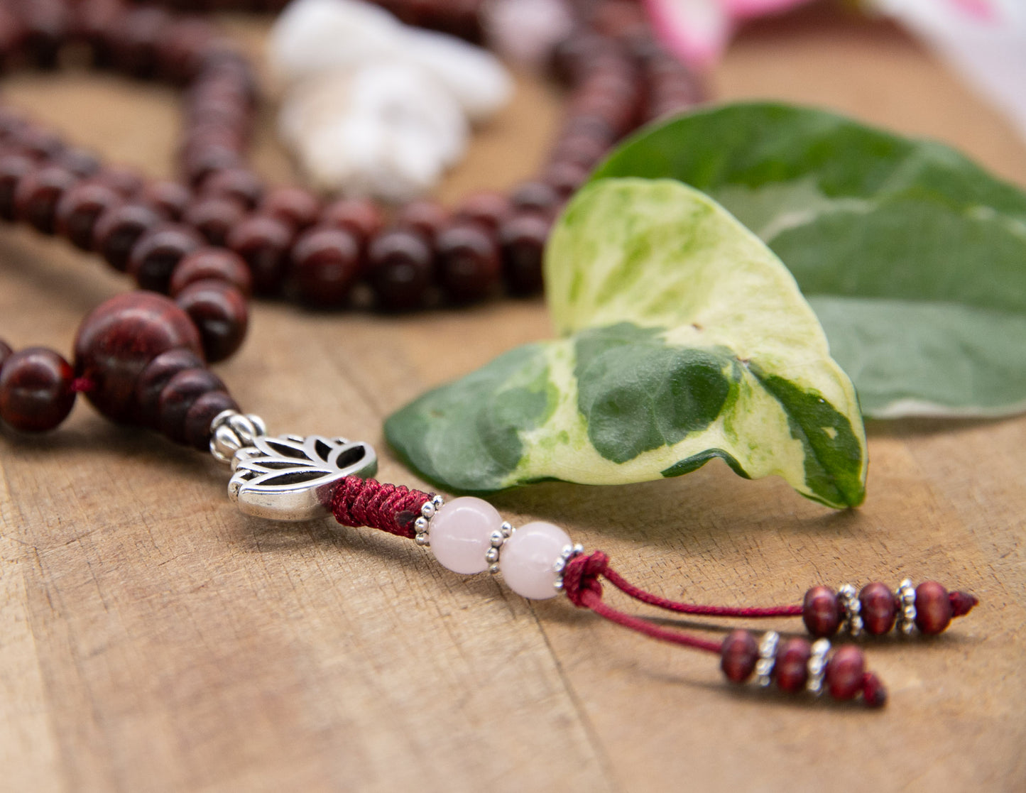 Rosewood & Rose Quartz Mala – 8mm