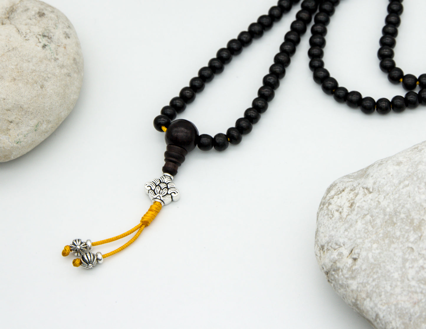 Black Rosewood Mala with Silver Lotus – 7mm