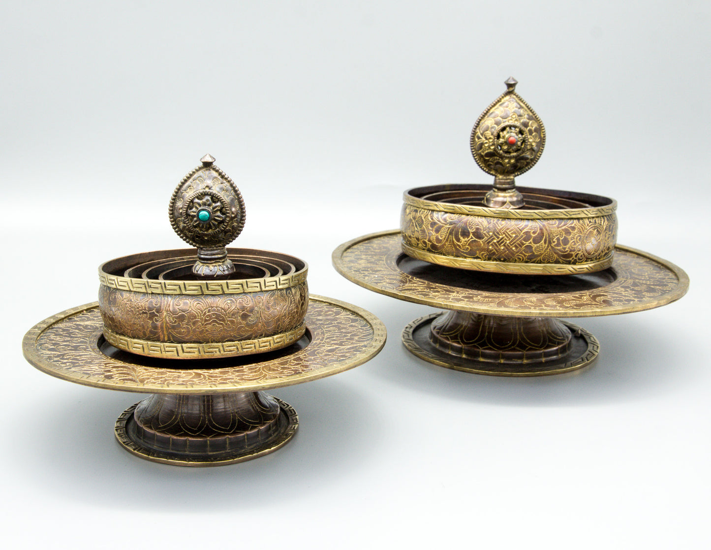 Erhabenes Mandala-Set, oxidiertes Kupfer