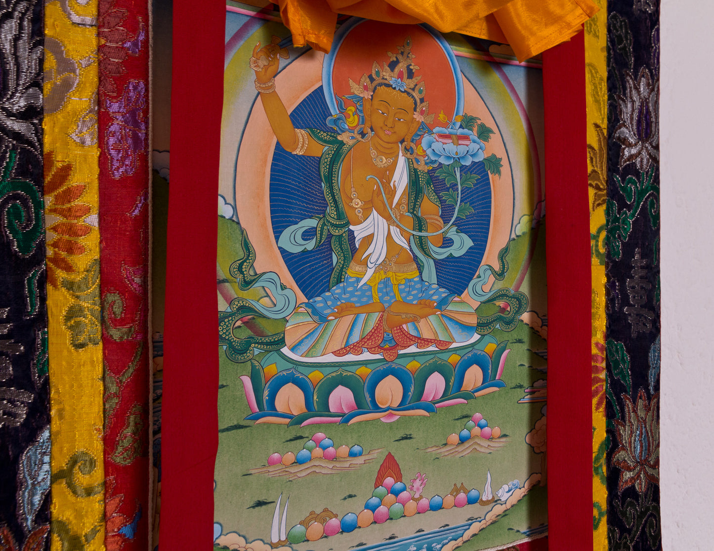 Manjushri Thangka VII mit altem Brokat