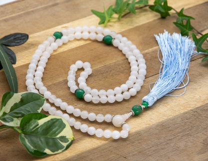 Mala de quartz blanc et jade vert – 8mm