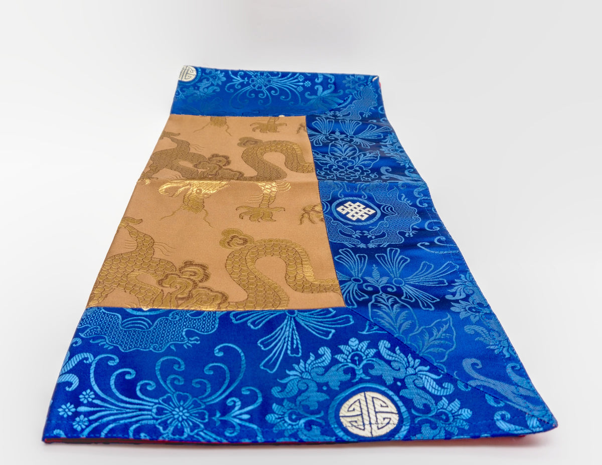 Square Brocade Golden Dragon - Blue Navy Border 52x52 cm