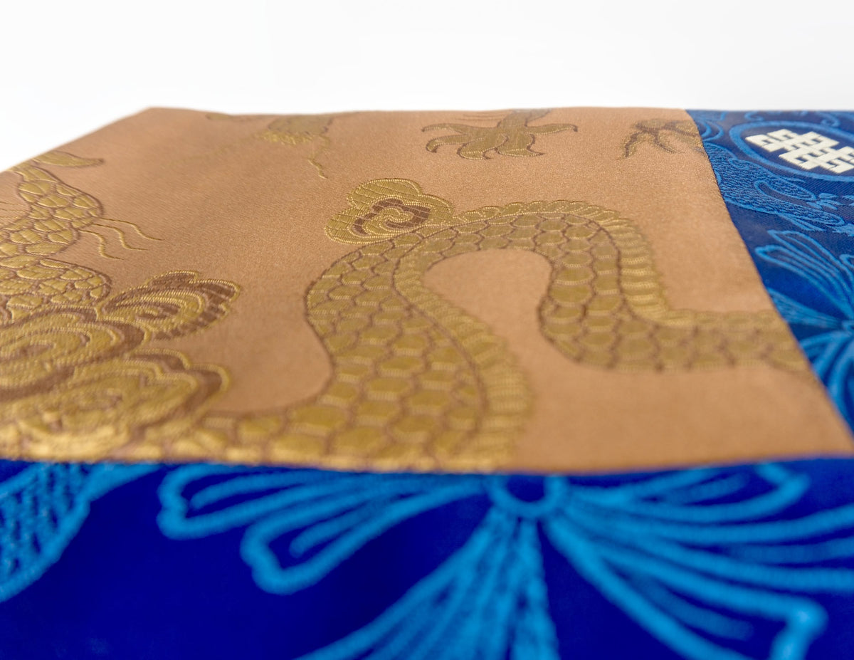 Square Brocade Golden Dragon - Blue Navy Border 52x52 cm