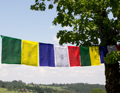 Grand drapeau de prière des 21 louanges à Tara, 32x34cm, 8.2m