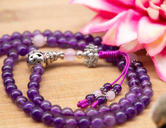 Amethyst &amp; Rosenquarz Mala – 6mm