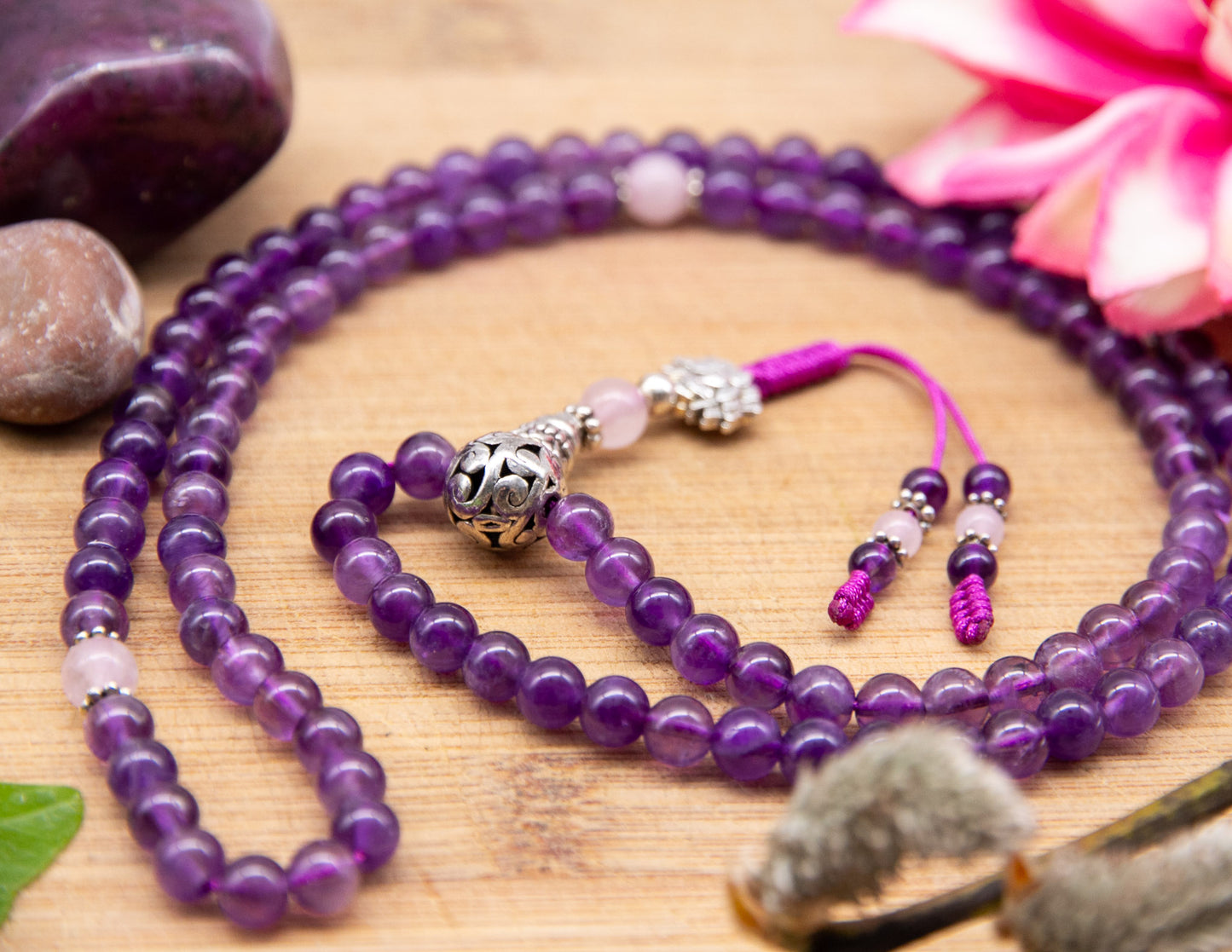 Amethyst &amp; Rosenquarz Mala – 6mm