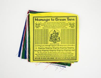 Drapeaux de prière Tara verts en anglais, Multi / 20x20cm, 2m