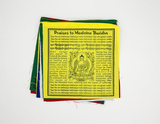 Medizin-Buddha-Gebetsfahnen in Englisch, Mehrfarbig / 20x20cm, 2m