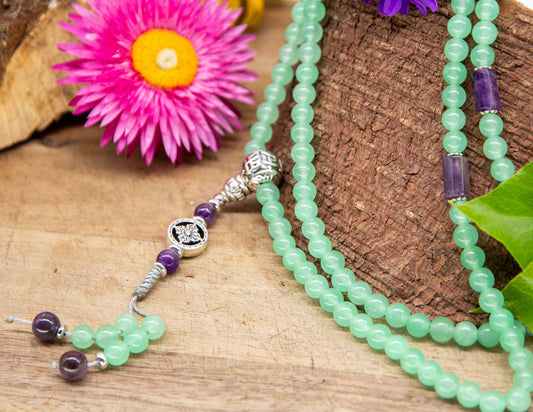 Klare Jade &amp; Amethyst Mala 6mm