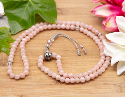 Mala Angélite Rose & Verre à facette – 6mm