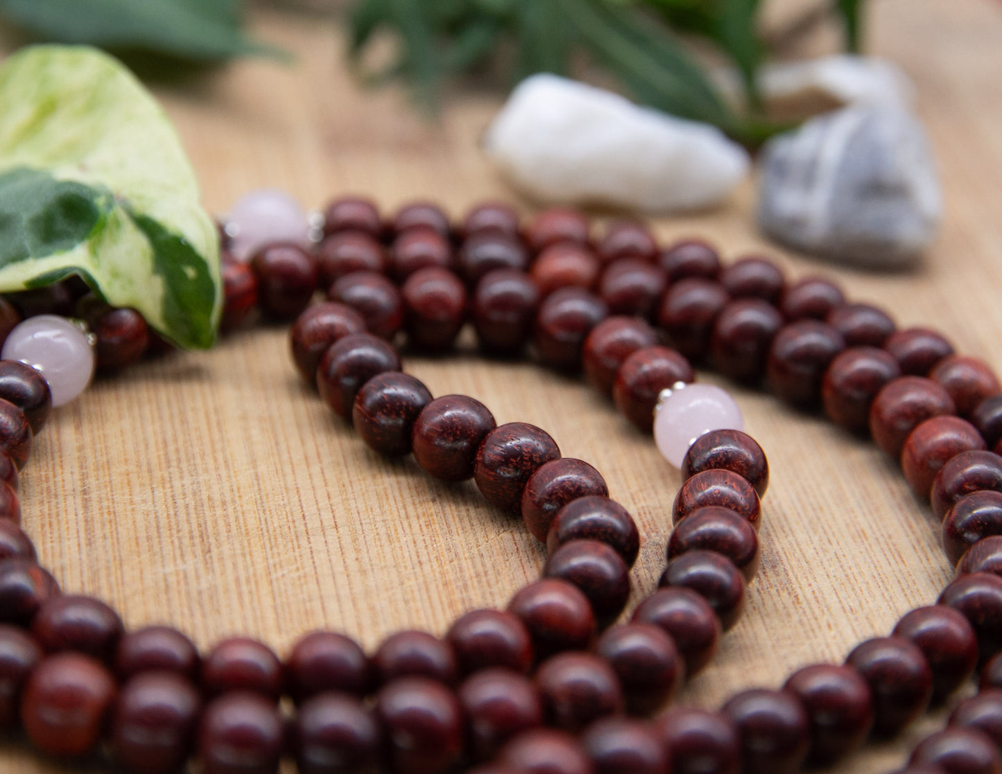 Rosewood & Rose Quartz Mala – 8mm