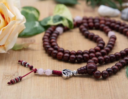 Rosewood & Rose Quartz Mala – 8mm