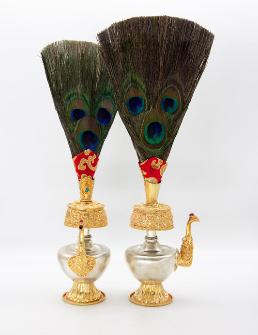 Versilberte und vergoldete Bumpa-Vase mit Federn