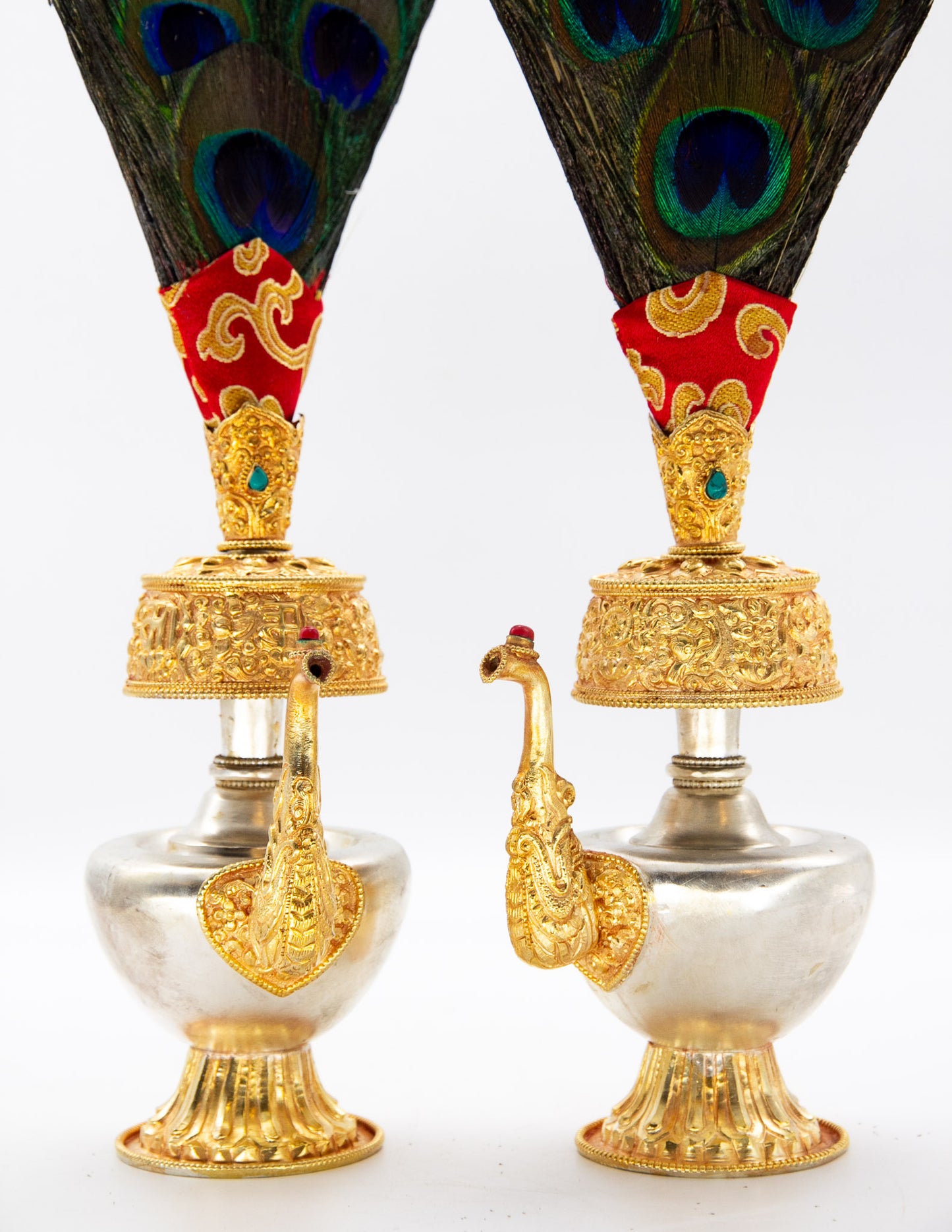 Silver and Gold Plated Bumpa Vase with Feathers – 21cm