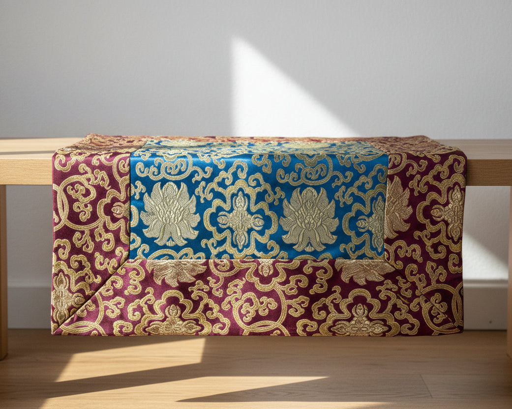 Square Brocade Cloth / Practice Table Cover – Purple & Turquoise
