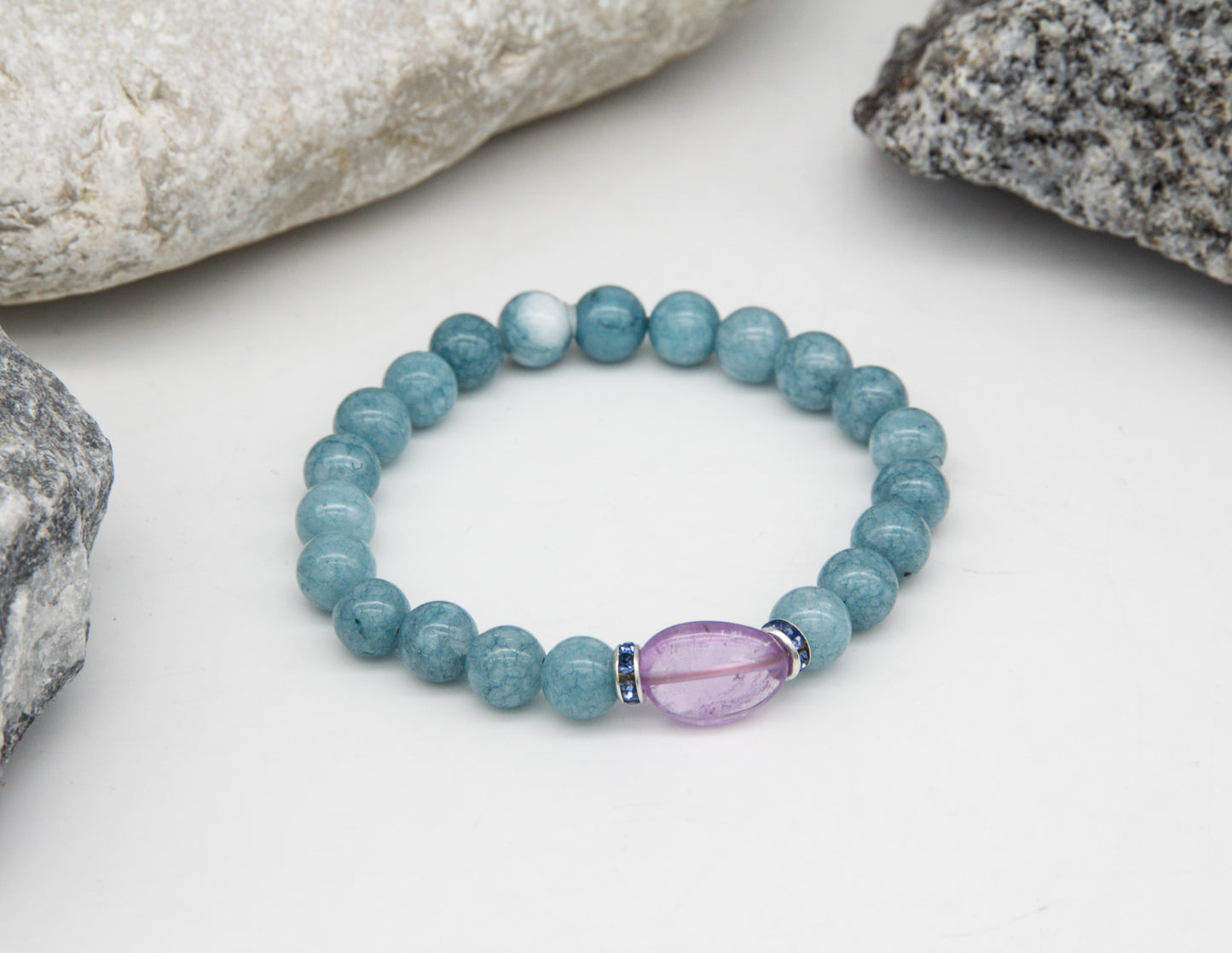 Natürlicher Aquamarin mit violettem Steinarmband – 8 mm
