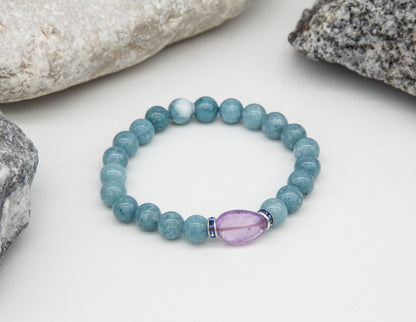 Natürlicher Aquamarin mit violettem Steinarmband – 8 mm
