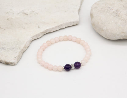 Rosenquarz &amp; Amethyst Armband – 6mm