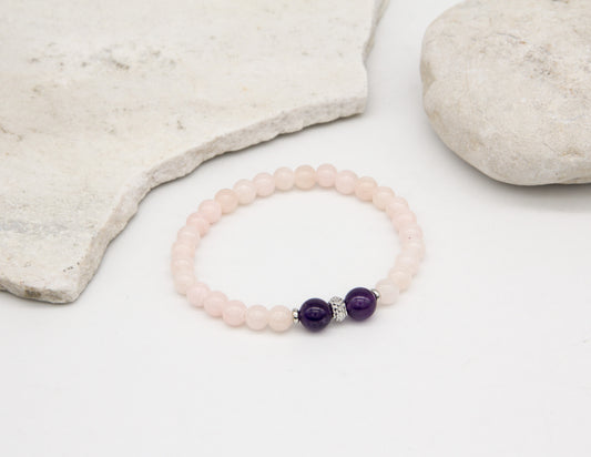 Rosenquarz &amp; Amethyst Armband – 6mm
