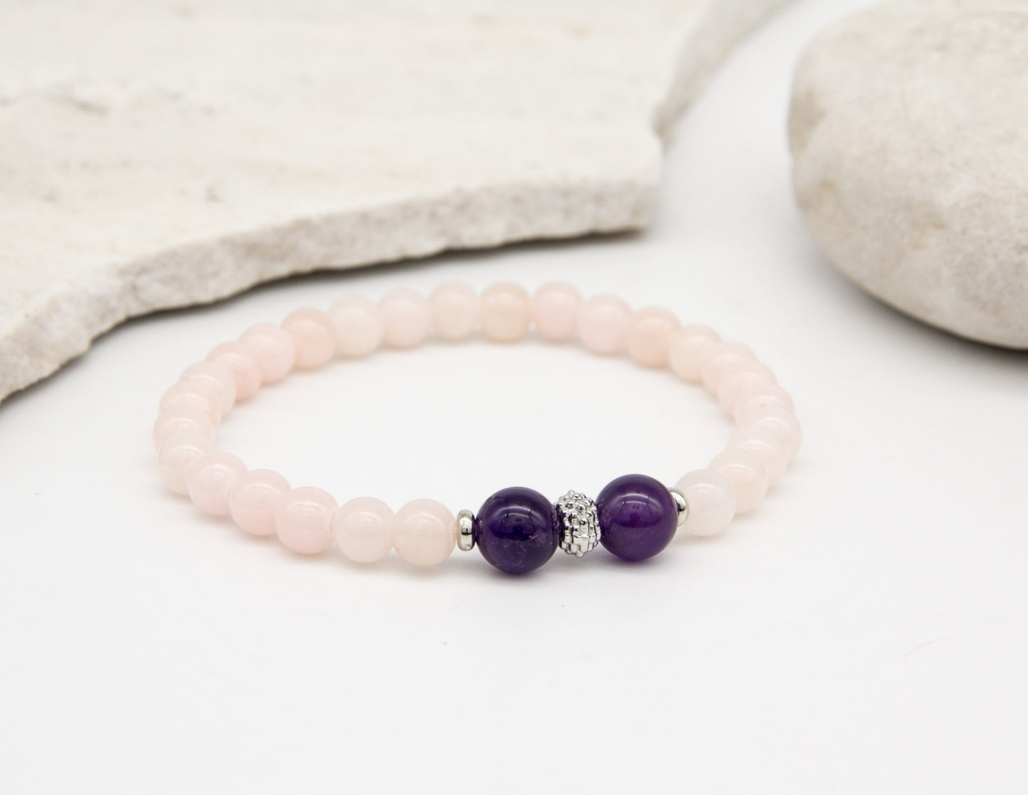 Rosenquarz &amp; Amethyst Armband – 6mm