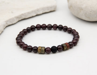 Granat &amp; Onyx Armband – 6mm