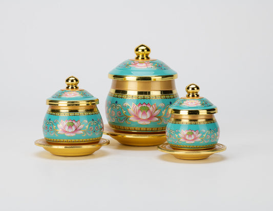 Lotusgefäß in Gold und Türkis