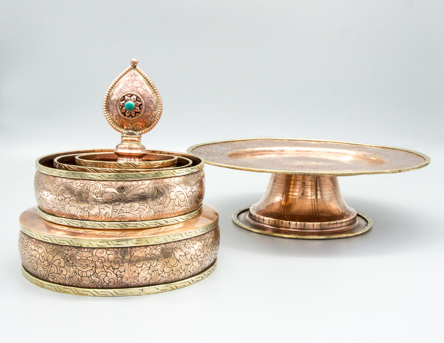 Erhabenes Mandala-Set, poliertes Kupfer