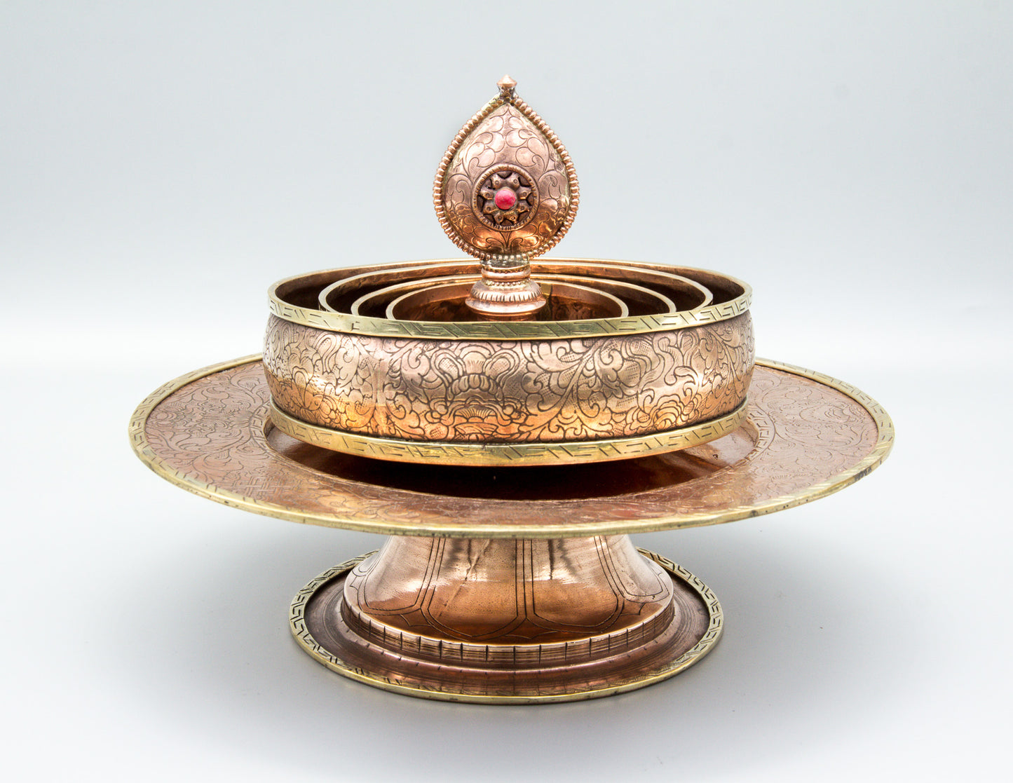 Erhabenes Mandala-Set, poliertes Kupfer