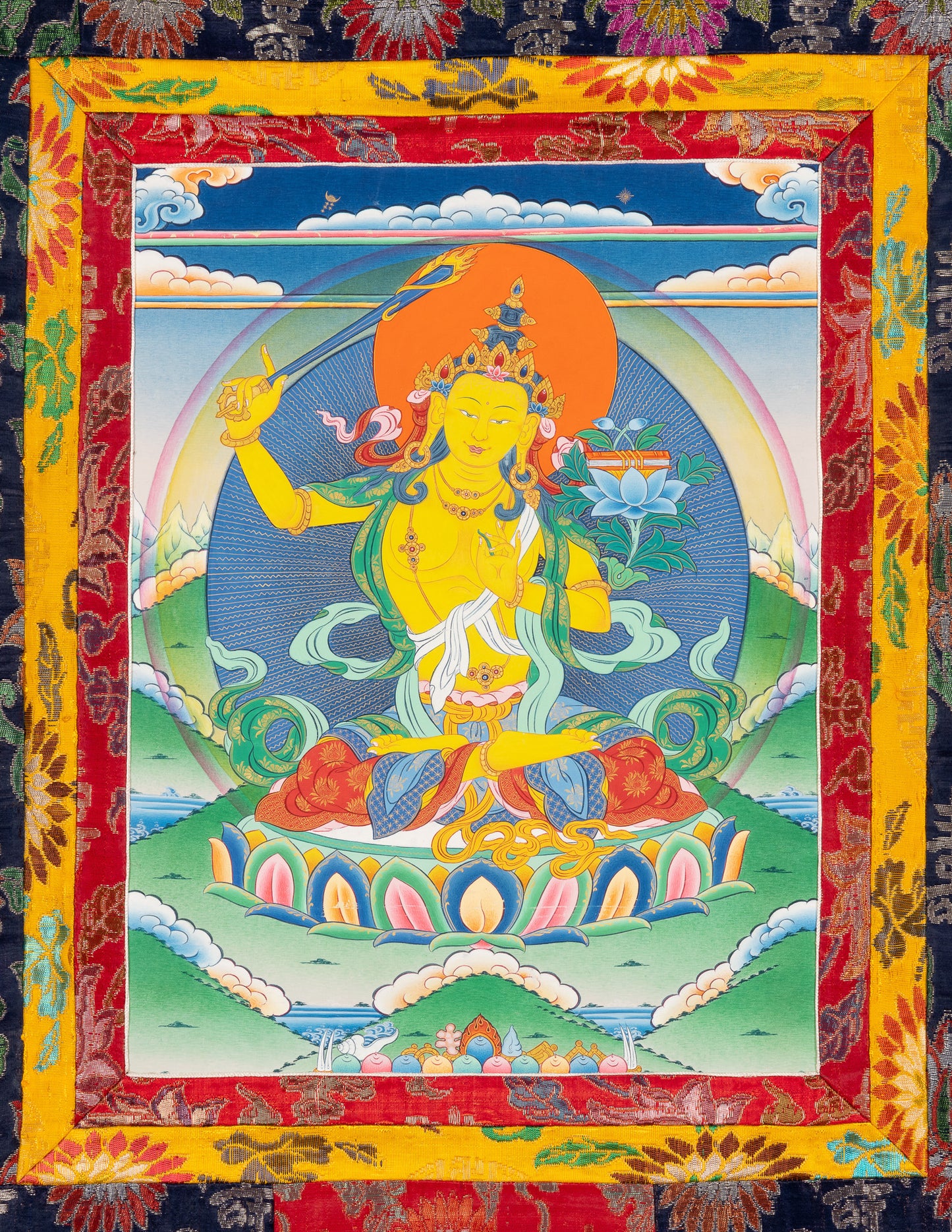 Manjushri Thangka II with old brocade