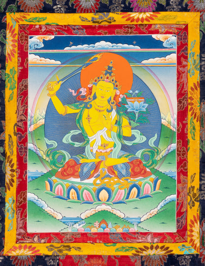 Manjushri Thangka II with old brocade