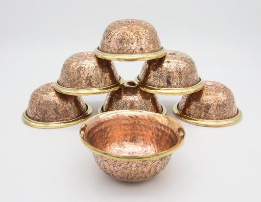 Graviertes Opferschalen-Set, poliertes Kupfer – 8 cm