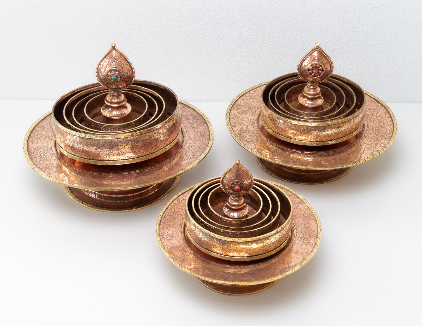 Erhabenes Mandala-Set, poliertes Kupfer