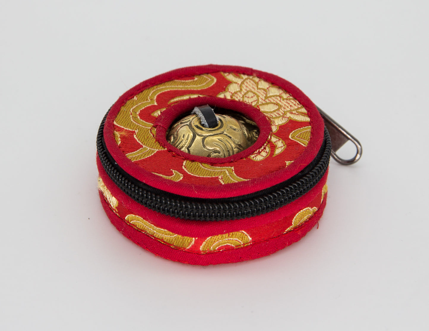 Bronzene Drachen-Tingshas mit rotem Etui
